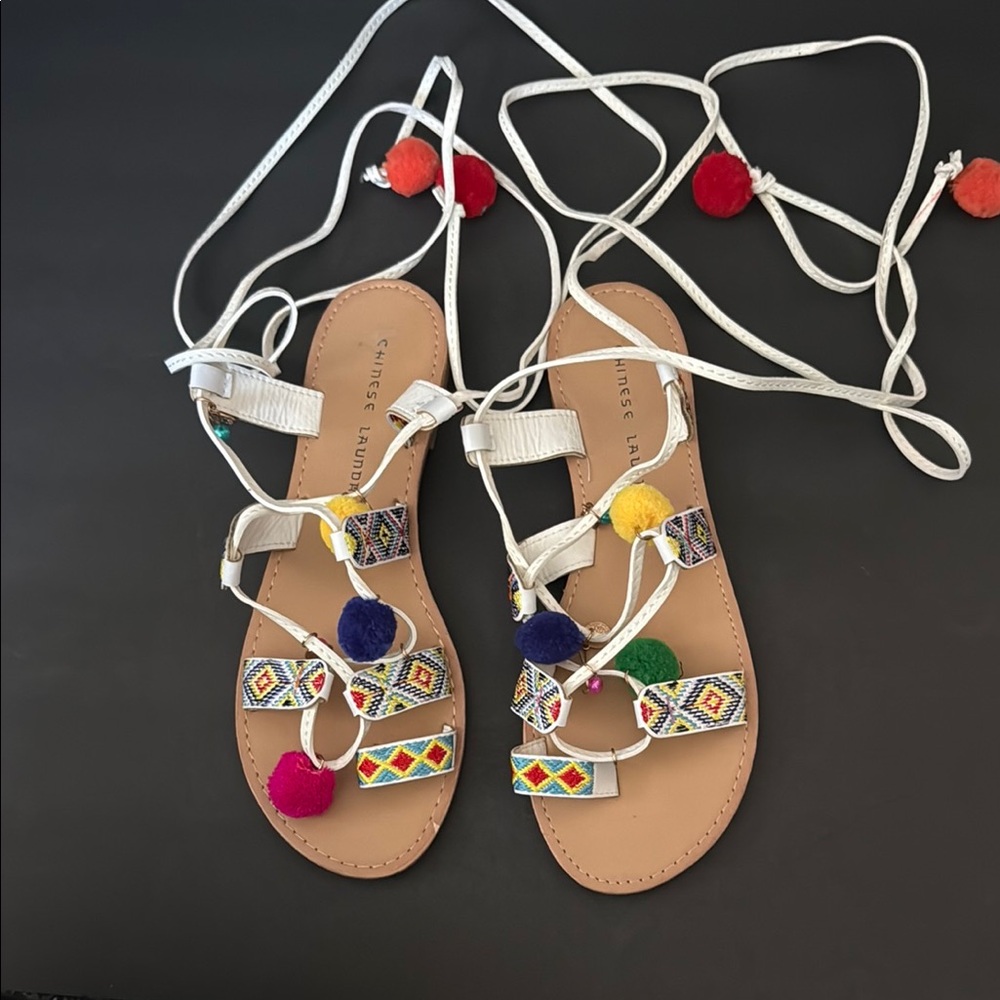 Chinese Laundry Colorful Pom Pom Sandals